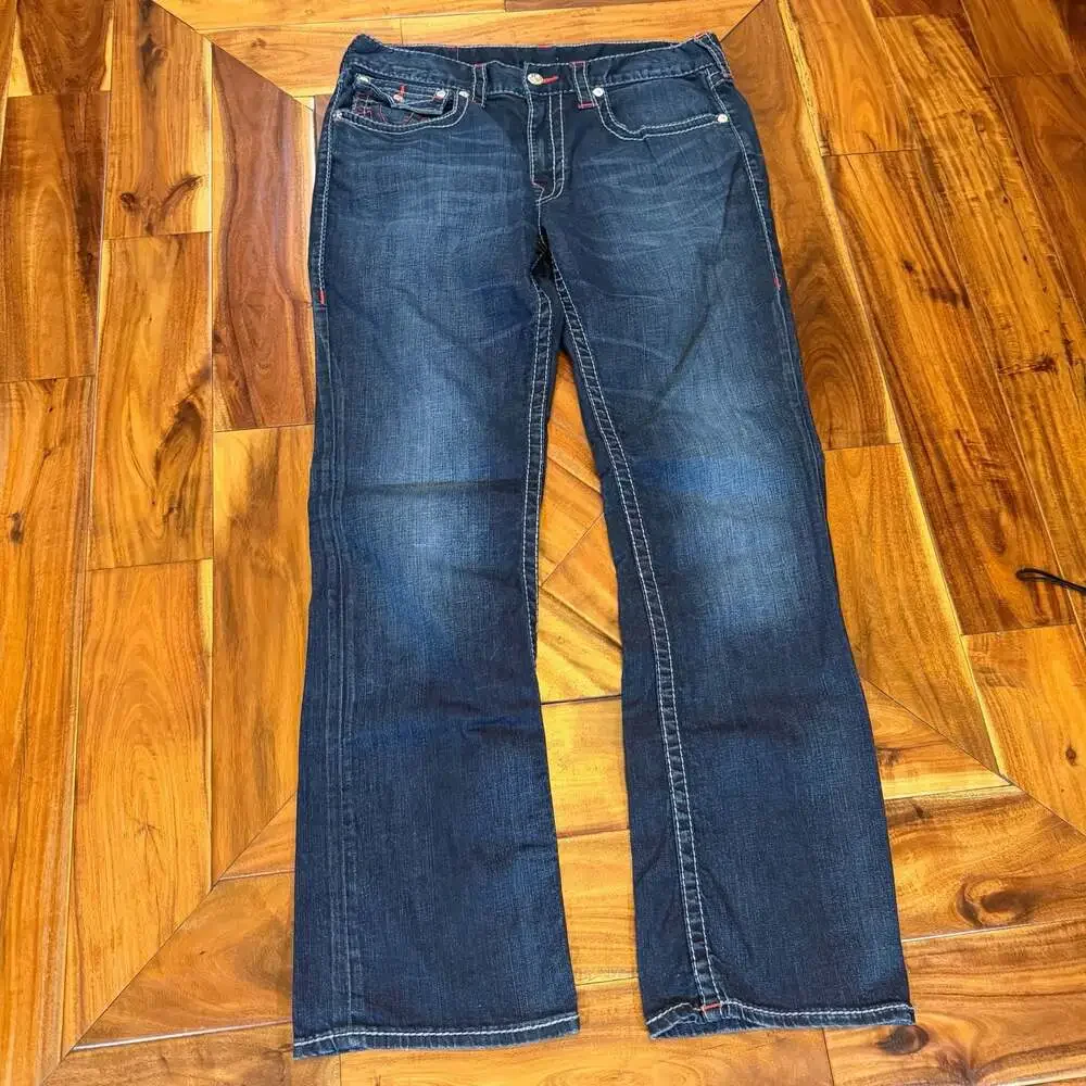 Y2K True Religion Flap Pocket Red Contrast Stitching Vintage Jeans 36x34